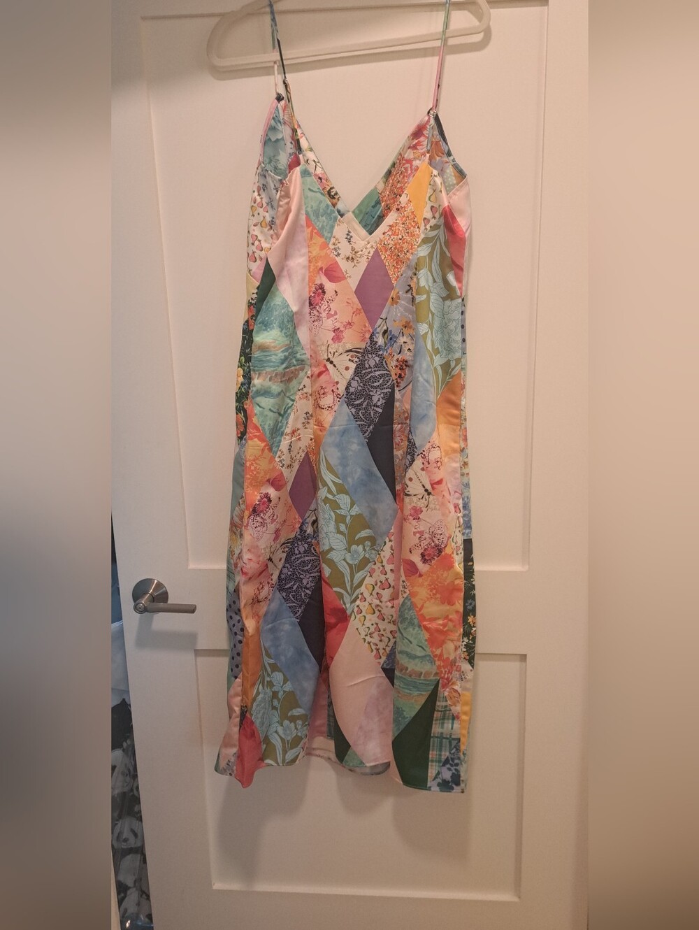Maeve Floral Satin Slip Dress in Cream, Yellow, Pink and Orange - Picture 4 of 6